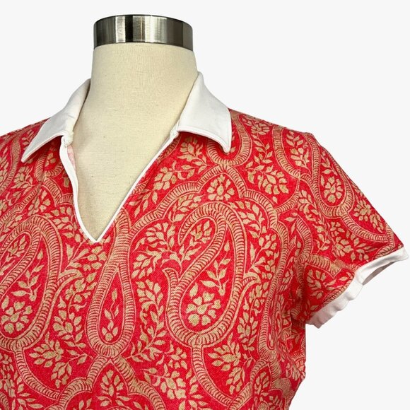 Bogner Size M Paisley Polo Shirt Pink Short Sleeve Collared Golf Leisure - Picture 4 of 12